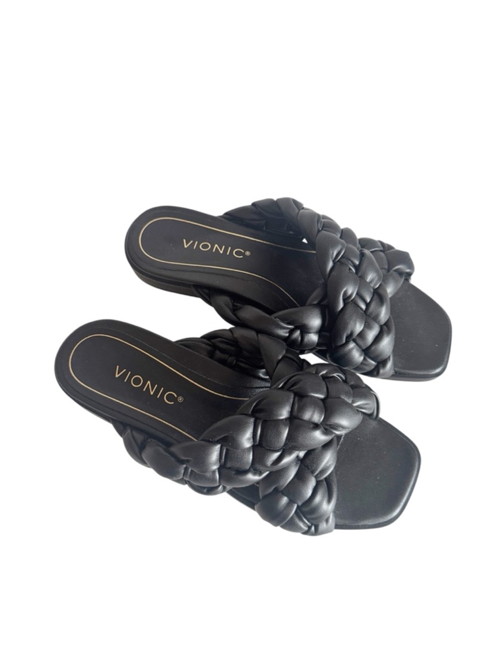 Vionic Black Kalina Braided Slide Square Toe Sandal size 6.5